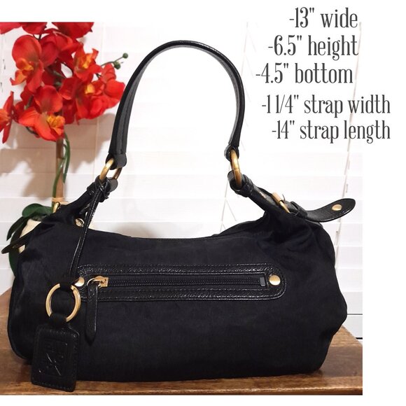 Leather Nylon Ellington Medium Size Solid Black Gold Shoulder Bag Minimalist - Picture 14 of 14